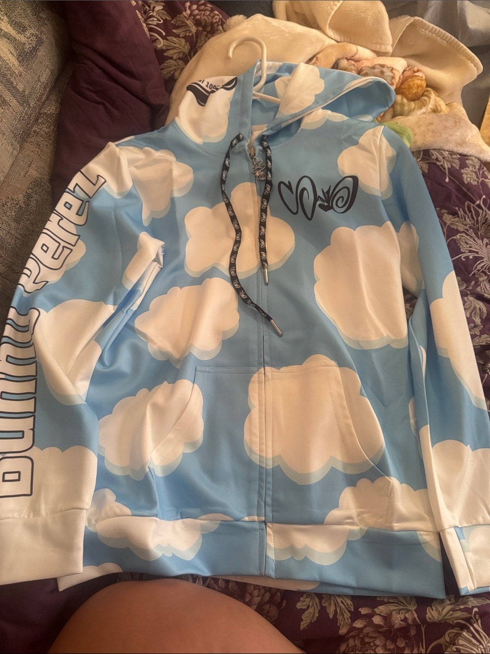 Cloud-Print Blue & White  Zip Up Hoodie